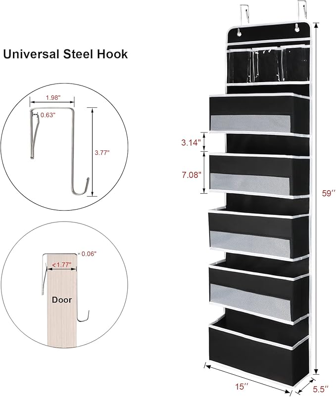 Univivi 6-Shelf Door Hanging Organizer Baby Door Storage Wall Mount Storage with 3 Small PVC Pockets and 5 Large Pockets for Baby Stuff, Toiletries and Sundries