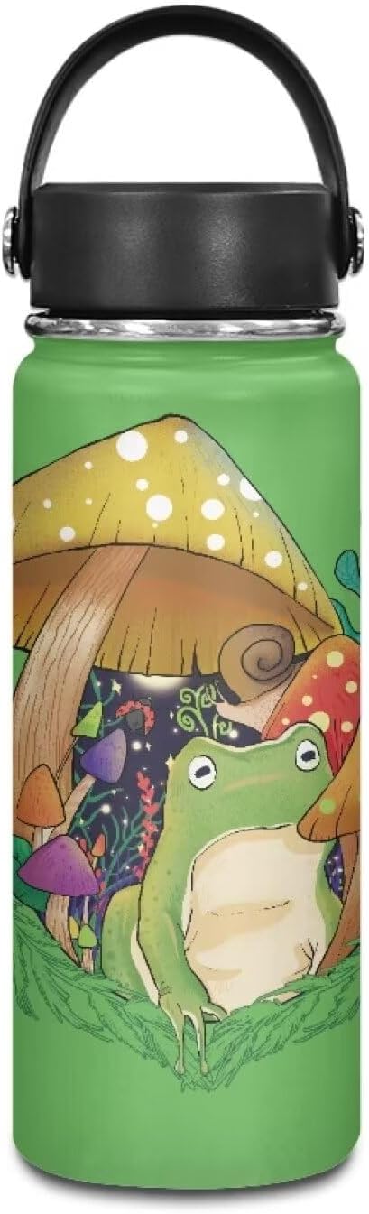 Mushroom Frog Insulated Water Bottle for Women Men Stainless Steel Water Bottle 18 Oz Vacuum Flask Sports Water Bottle