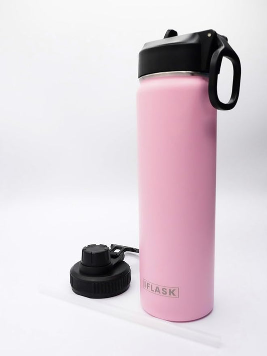 Sport Travel Outdoor Water Bottle with Spout and Straw Lids | Leak Proof | Insulated Stainless Steel Double Walled | BPA and Sweat free | Hot & Cold | For Kids Men & Women (Pink, 22 oz)