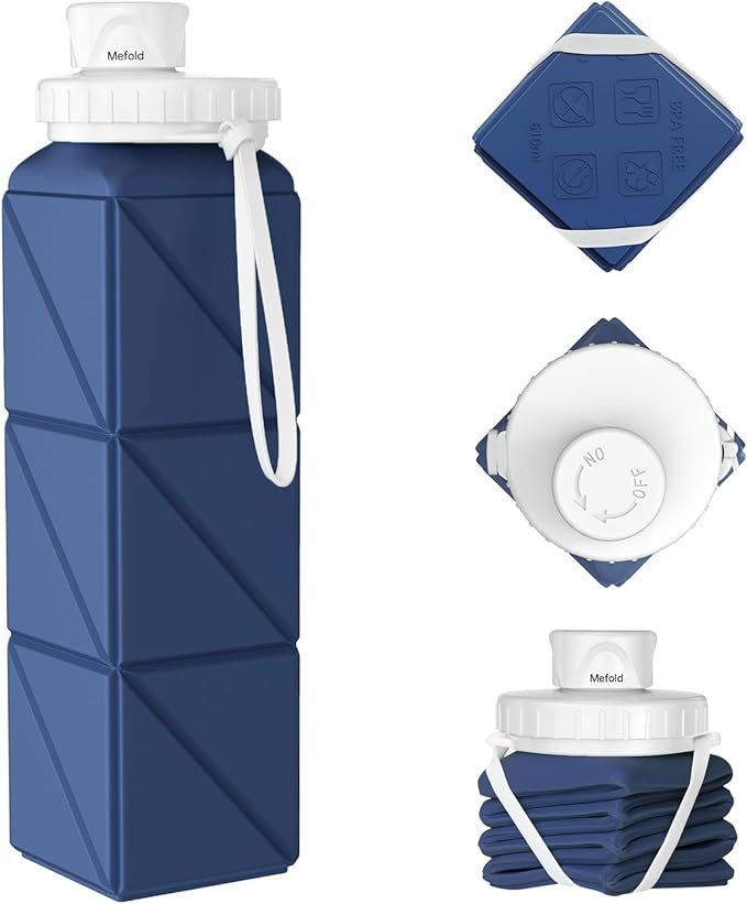 Collapsible Water Bottles,Leakproof Lid Reusable BPA-Free Silicone Foldable Travel Water Bottle,Portable Bottle 610ml for Travel,Cycling,Gym,Hiking,Biking,Camping,Sports -Lightweight,Wide Mouth