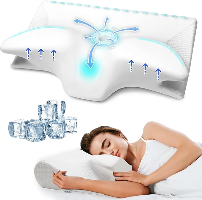 Cervical Pillow for Neck Pain Relief, Cooling Contour Memory Foam Pillows Support Odorless Ergonomic Neck Pillow Adjustable Orthopedic Bed Pillow for Side Back Stomach Sleeper with Pillowcase