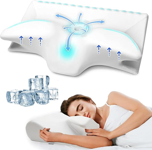 Cervical Pillow for Neck Pain Relief, Cooling Contour Memory Foam Pillows Support Odorless Ergonomic Neck Pillow Adjustable Orthopedic Bed Pillow for Side Back Stomach Sleeper with Pillowcase