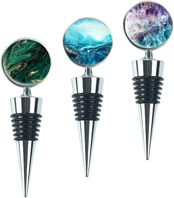 LIZIMANDU Wine Bottle Stoppers,Stainless Steel Wine Stoppers For Gifts, Bar, Holiday Party, Wedding (3 Pack, 3-Crystal Quicksand)