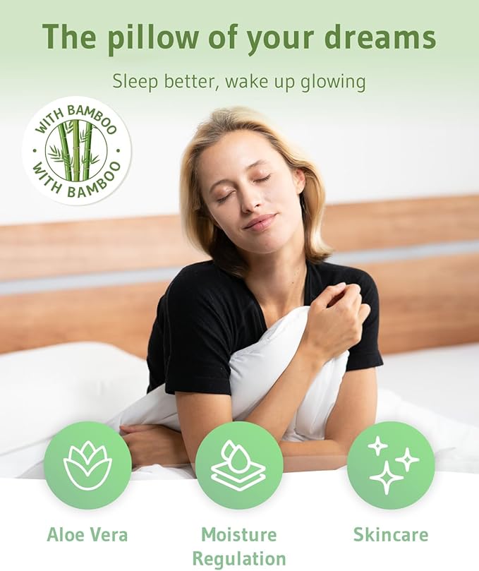 Cervical Pillow NuMOON Aloe Vera | Memory Foam with Bamboo Charcoal | Pillow for Pain Relief | Skin Care Pillowcase | Back and Side Sleepers Pillow | Cervical Pillow Against Shoulder & Neck Pain