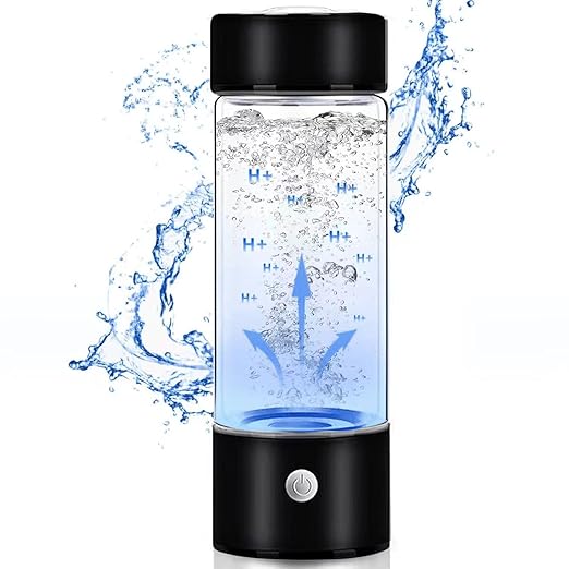Hydrogen Water Bottle, 1200Pbb Portable Hydrogen Water Ionizer Machine, Hydrogen Water Generator, Hydrogen Rich Water Glass Health Cup Water Ionizer Machine for Office, Travel, Daily Drinking Black