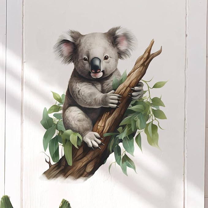 Removable Cute Koala Wall Decal Koala on Branch Wall Sticker Peel and Stick Watercolor Animal Wall Art Decor Stickers for Kids Baby Classroom Living Room Playing Room Bedroom