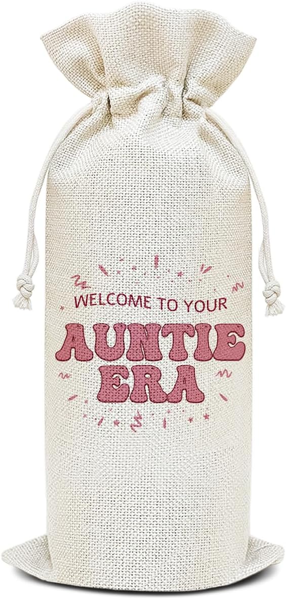 Wine Canvas Bag, Pregnancy Announcement for Aunt New Aunt Gifts for Sister, Wine Gift Bag, Wine Bags for Wine Bottles, Wine Champagne Gifts With Drawstring Baby Announcement Party Decoration -WB04