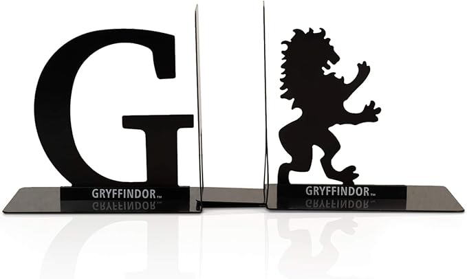 Harry Potter Metal Bookends - Black Hogwarts House Gryffindor Diecast Design - Decorative Book Holder - Home, Office, Kitchen, Room Decor - Books Collection Display for Shelves - Desk Accessories Set