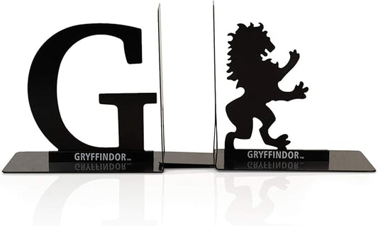 Harry Potter Metal Bookends - Black Hogwarts House Gryffindor Diecast Design - Decorative Book Holder - Home, Office, Kitchen, Room Decor - Books Collection Display for Shelves - Desk Accessories Set