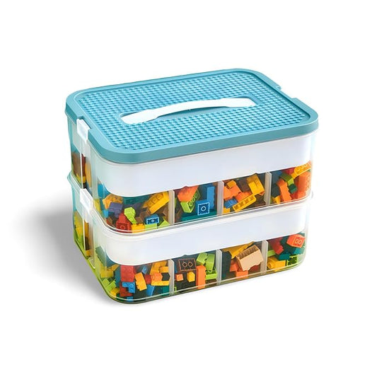 Clear Toy Storage Bins with Lid for Lego, Stackable Toy Organizers Box for Boys and Girls, Plastic Storage Container with Dividers Removable Tray for Bead, Tool, Sewing-Toy Blocks not Included