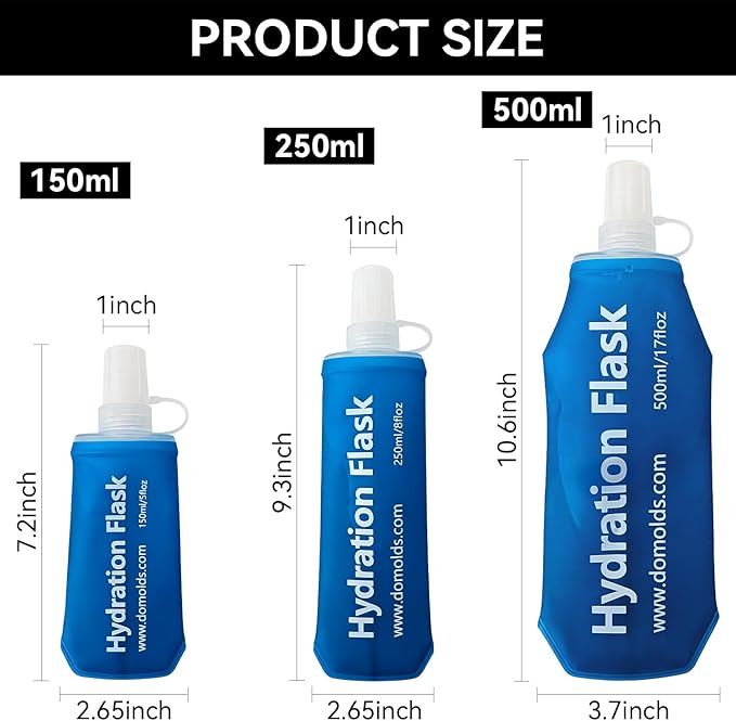 Premium Collapsible Water Bottle-150ml (5.29 oz), Portable Soft Flask Water Bottle for Hydration Pack/Running Vest- Folding Water Bottle for Running, Hiking, Cycling (Blue 150ml)