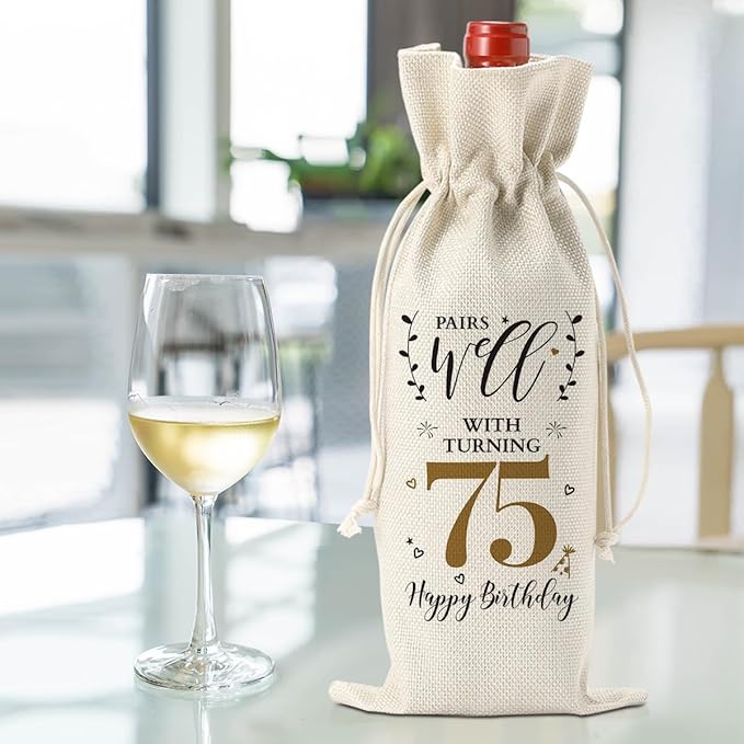 75th Birthday Gifts for Women Men Funny Wine Bag 75th Birthday Decorations Party Favors Happy Anniversary 75 Year Old Gifts for Wife Woman Man Her Granny Mom Grandma Friend Wine Gift Bag