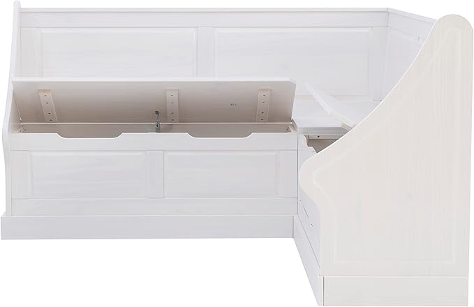 Linon Harris White Corner Breakfast Nook - Nook Only, Table is NOT included! 20.88D x 61.88W x 36.63H in