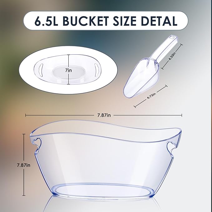 Ice Bucket 3 Pcs Beverage Tubs Ice Buckets for Parties Clear Acrylic Champagne Bucket with Scoops Mimosa Bar Supplies Wave Ice Bucket for Wine Cocktail Beer Bottle（6.5L）