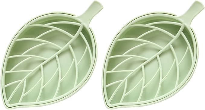 Creative Leaf Shape Soap Box, Double Layer Plastic Soap Holder, Soap Case Soap Dish，Green