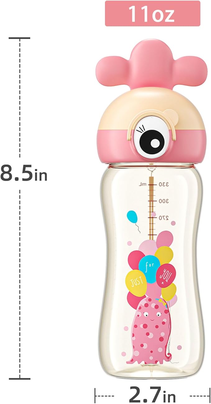 Kids Water Bottle for School or Travel, 11oz Reusable Kids School Water Bottle, Leak-Proof Portable Water Bottle for Girls & Boys, BPA-free (Yellow, 1 Pack)