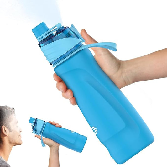 Misting Water Bottle, 24oz Insulated Water Bottle, 2-in-1 Mist & Sip Stainless Steel Water Bottles, Thermo for Hot Drinks/Cold Drinks, Sports Water Bottle for Hiking, Running, Gym, Lake Blue
