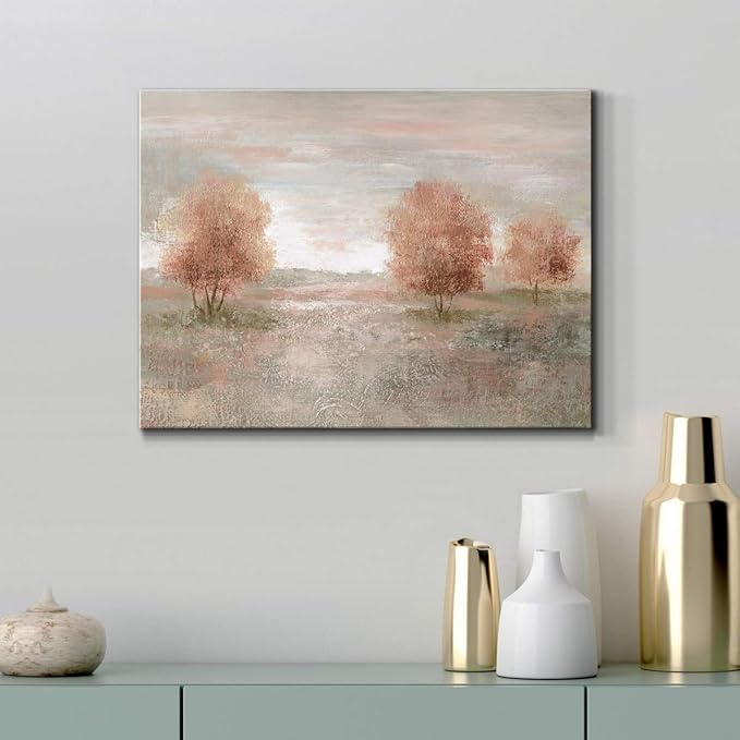 Renditions Gallery Canvas Nature Wall Art Modern Paintings Decorations Autumnal Peach Leaves Abstract Romantic Artwork Wall Hanging Prints for Bedroom Office Kitchen - 18"x27" LT33