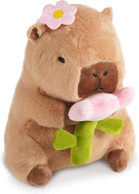 Flower Capybara Plush, Cute Capybara Plush Pillow Kawaii Flower Stuffed Aniamls Capybara Plushies Toys Gifts for Kids 11 inch