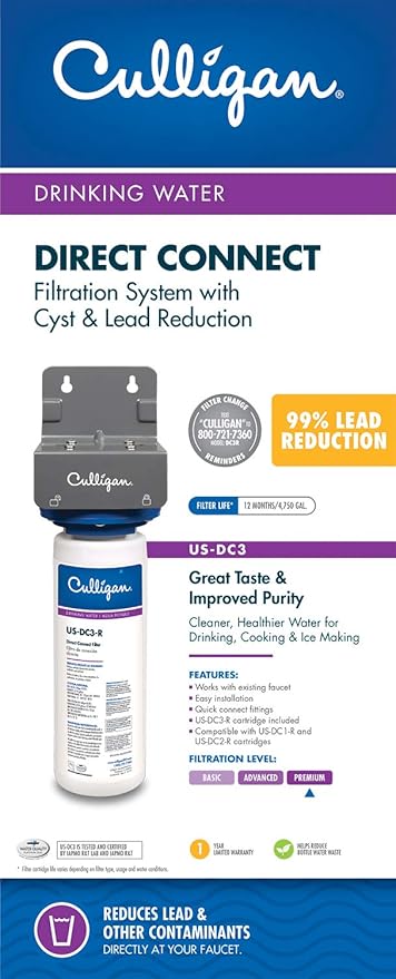 Culligan US-DC3 Under Sink Direct Connect Premium Lead Filtration System, No Size, White