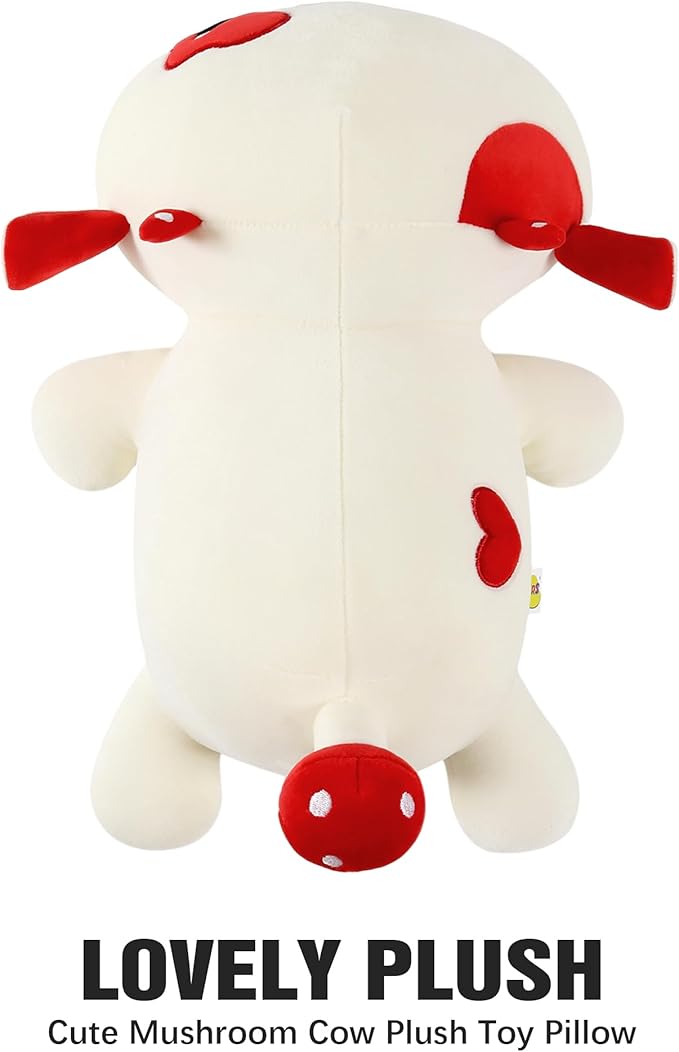 Onsoyours Cute Cow Plushie, Soft Stuffed Mushroom Cow Squishy Plush Animal Toy Pillow for Kids (Red Mushroom Cow, 9")