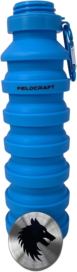 FIELDCRAFT Collapsible Silicone Water Bottle, BPA Free, Foldable, Leak Proof with Carabiner (Blue)