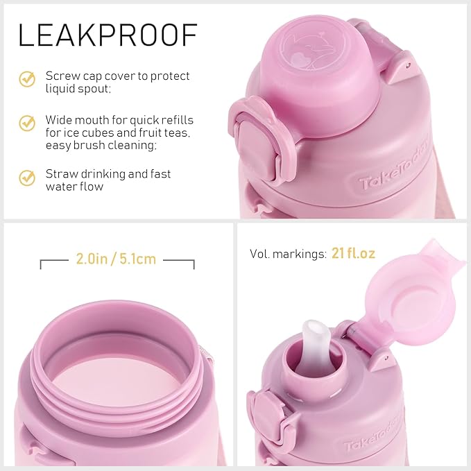 Collapsible Water Bottles 20oz, Leak Proof, BPA-Free, Foldable Silicone Travel Water Bottle with Straw Strap for Cycling, Hiking, Outdoors