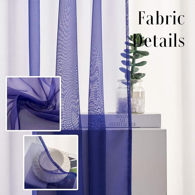 Halloween Decorations Sheer Curtains 108 Inches long Royal Blue Translucent Rod Pocket Royal Blue Sheer Curtains for Patio Doors Bedroom Living Room 9 ft 2 Panels 52X108