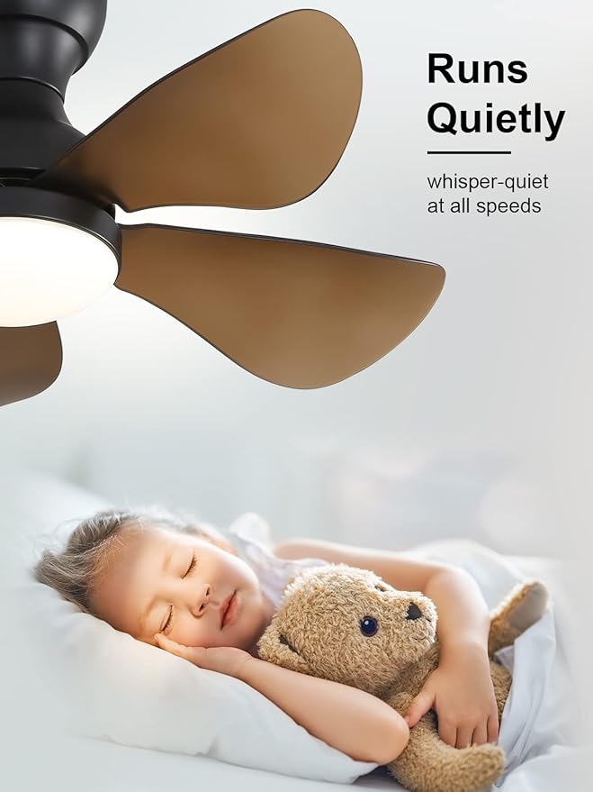 Sofucor Small Ceiling Fan with Lights Remote Control, 29'' Low Profile Ceiling Fan with Remote, Flush Mount Ceiling Fan with 3 Color Temperature, Black