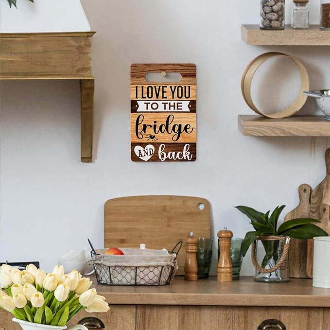 Farmhouse Kitchen Decor, Kitchen Signs Wall Decor, Kitchen Decorations, Kitchen Door Wall Hanging Decor, I Love You to The Fridge And Back Wood Sign 8 x 12 Inch