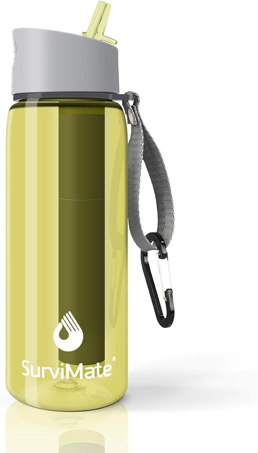 SurviMate 0.01μm Ultra-Filtration Filtered Water Bottle, Portable Water Filter Bottle with 4-Stage Filtration for Survival, Camping, Hiking, Backpacking, Drinking, Emergency