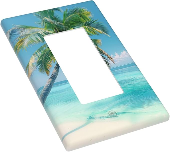 Beach Palm Tree Toggle Funny Plastic Wall Plate Decorative Single Rocker Light Switch Cover For Women Girls Bedroom Kitchen Living Room