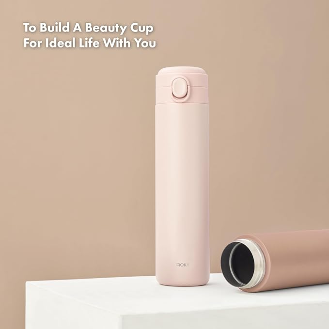 WOKY TICERA 20oz Titanium Ceramic Ultralight Push Button Commuter Bottles - Stainless Steel Vacuum Insulated Tumbler - Everyday Use (Blue)