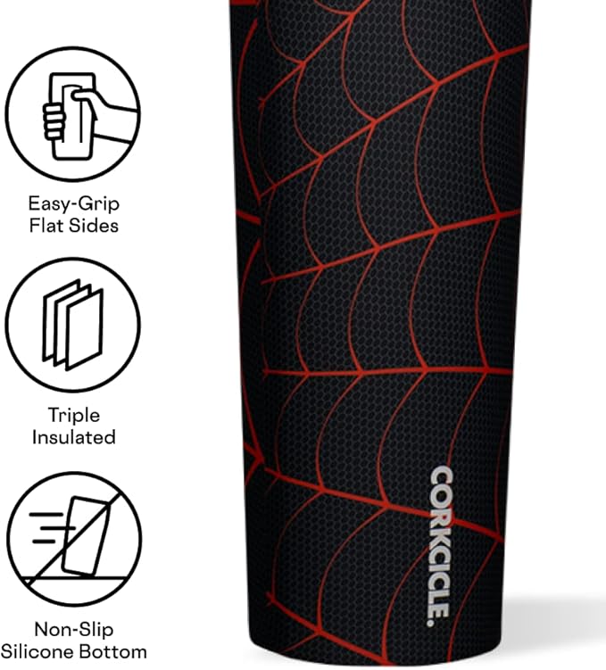 Corkcicle Marvel Spiderman Miles Morales, 20 oz Insulated Water Bottle, Metal Stainless Steel, BPA Free Reusable Cup, Leak-Proof Quick Sip Sport Lid for easy drinking, Sports Bottle