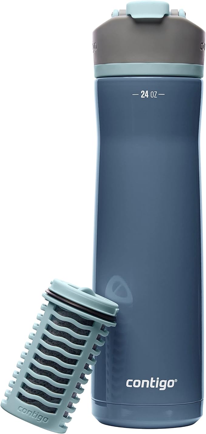 Contigo Clybourn Chill Stainless Steel FreeFlow Filter Water Bottle with AUTOSEAL, 24oz., Dark Ice