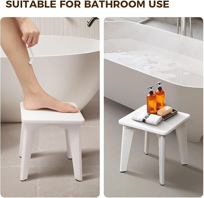 StrongTek Bamboo Step Stool for Kids and Adults, Eco-Friendly, Sturdy and Versatile Short Foot Stool for Bathroom, Kitchen, Bedroom, Compact 10-inch Small Wood Stool, Plant Stand (White)