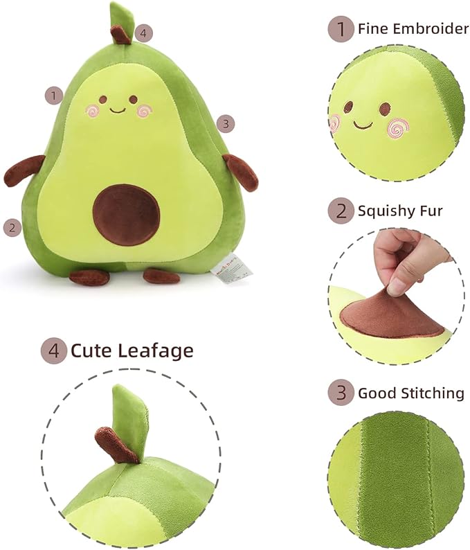 Niuniu Daddy 17.3" Avocado Stuffed Animal Pillow Large Squishy Plush Toys Soft Kawaii Food Shaped Baby Stuff Cuddle Toy Adorable Fruit Hugging Pillow for Kids