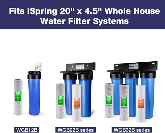 iSpring FC25BX4 High Capacity 4.5" x 20" Whole House Water Filter CTO Carbon Block, 4 Count (Pack of 1), White