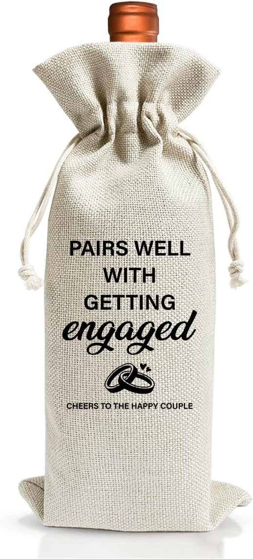 EUFJDKSL Engagement Wine Gift Bag For Getting Married, Engaged Gift For Bride And Groom Couples Her Him, Wedding Or Engagement Party Decorations, Reusable Wine Bag, Paris Well With Getting Engaged