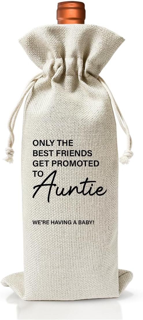 EUFJDKSL Pairs Well With Becoming Auntie Wine Gift Bag, New Aunt for Baby Announcement, Wine Bag for Pregnancy Announcement, Cotton Linen Wine Gift Bag With Drawstring