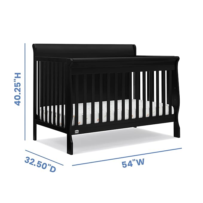 Delta Children Simmons Kids Carter 6-in-1 Convertible Crib - Greenguard Gold Certified, Black Ebony+ Quiet Nights Breathable Baby Bed Crib Mattress and Toddler Mattress (Bundle)