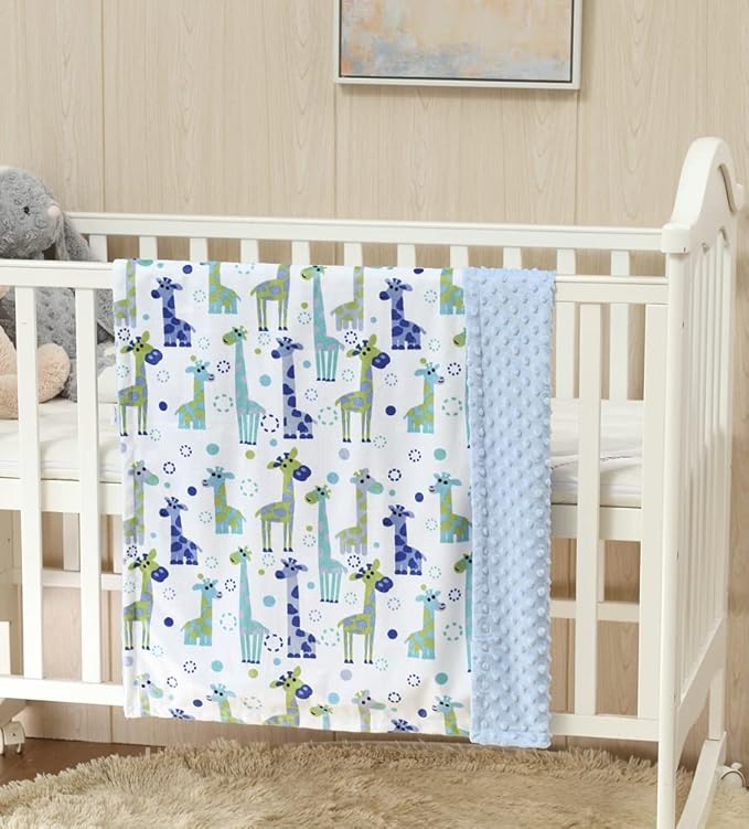 CREVENT Minky Baby Blanket for Boys, Soft Plush Receiving for Newborns - Giraffe 30x40 Inches