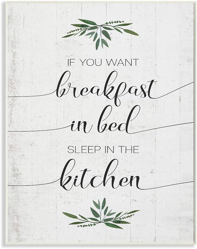 Stupell Industries for Breakfast in Bed Sleep in Kitchen Sassy Phrase Wall Art, 13x19, Off- White