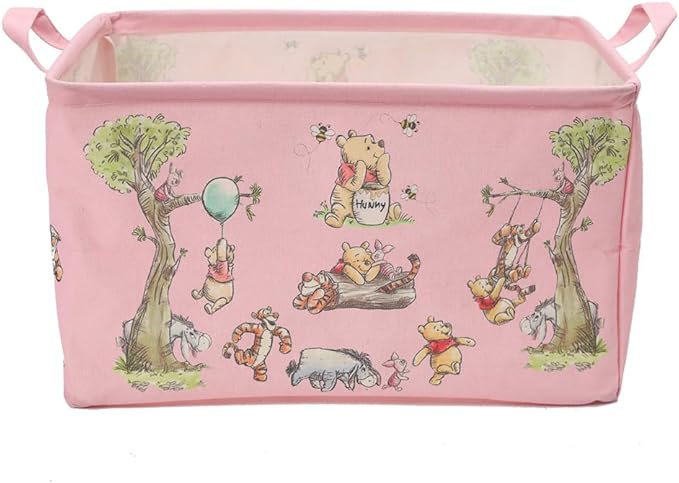 Winnie Storage Nursery Basket, Large Square Canvas Laundry Hamper With A Waterproof PE Coating, Foldable,Bathroom and Bedroom Set, Clothes ,Toys Bin, baby Nursery Hamper Decor(Pink)