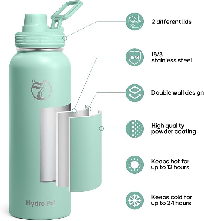 Insulated Water Bottles 40 oz with 2 Leak Proof Lids & Water Bottle Holder, Wide Mouth Sport Water Bottle with Straw, Reusable Stainless Steel Water Flask, Double Walled Vacuum Thermos