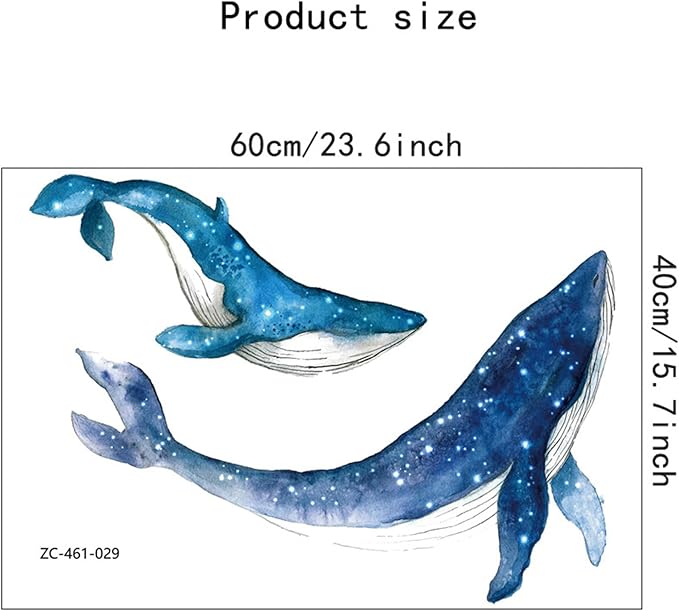 Removable Vinyl Whale Wall Decal Sea Life Wall Sticker Decor Nursery Kidsroom School Classroom Livingroom Bedroom Bathroom Coastal Ocean Fish Murals Decals
