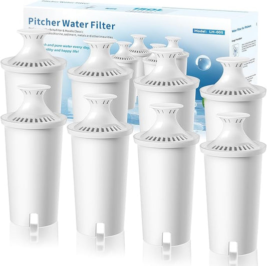 Replacement for Brita®Water Filter, NSF Certified Water Filter Pitchers Cartridges for Brita® Classic 35557, Ob03, Mavea® 107007, Lasts Two Months or 40 Gallons,Pack of 8