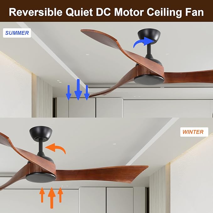 NicBex Ceiling Fan 52 Inch Ceiling Fans Without Light Ceiling Fan with 3 Blades and Remote Control Reversible DC Motor Ceiling Fan for Bedroom, Living Room, Black