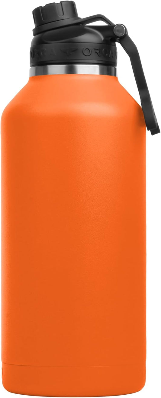 ORCA Hydra 66oz | Insulated, Stainless Steel Water Bottle with Powder Coat Finish & Silicone Grip Whale Tale Handle, Dishwasher Safe Sports Bottle — Blaze Orange