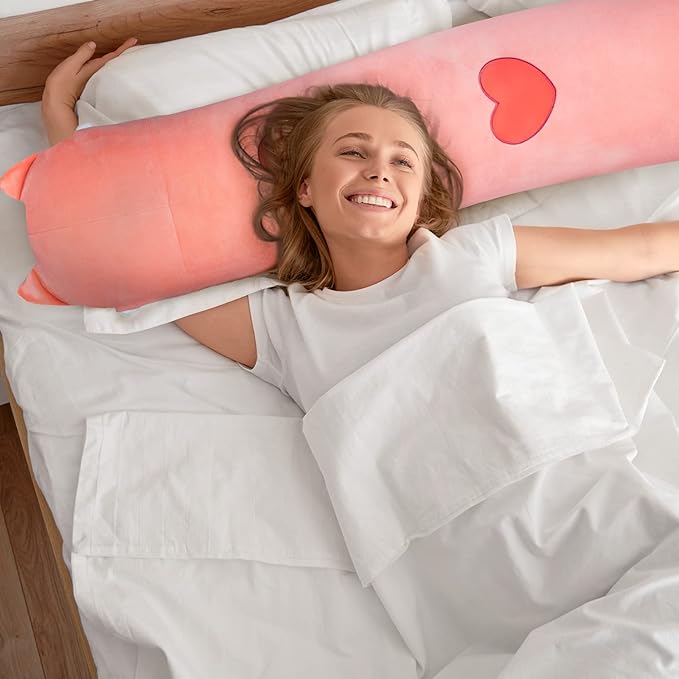 Long Cat Plush Kids Body Pillow, 28 Inch Cute Pink Cat Stuffed Animals Soft Plushies, Kitten Kawaii Plush Throw Pillow Doll Toy Gift for Girlfriend